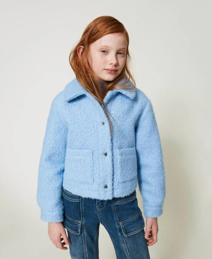Twinset Jackets And Outerwear Curly Wool Cloth Jacket Frozen Fjord Light Blue 8211 Girl