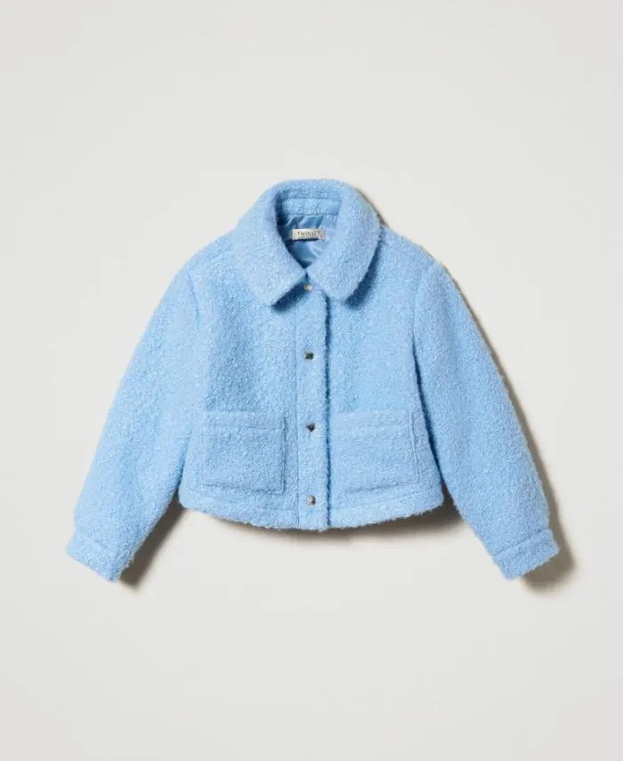 Twinset Jackets And Outerwear Curly Wool Cloth Jacket Frozen Fjord Light Blue 8211 Girl