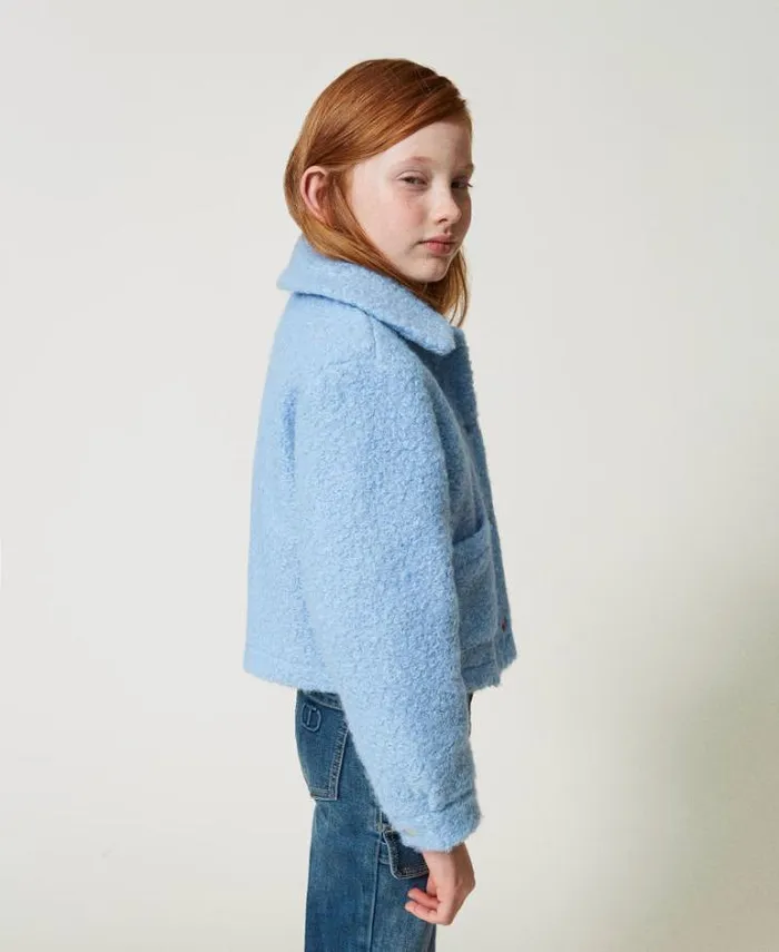 Twinset Jackets And Outerwear Curly Wool Cloth Jacket Frozen Fjord Light Blue 8211 Girl
