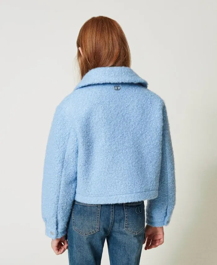 Twinset Jackets And Outerwear Curly Wool Cloth Jacket Frozen Fjord Light Blue 8211 Girl