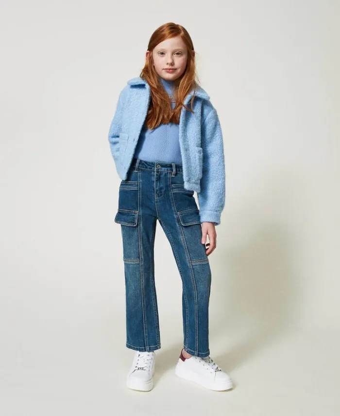 Twinset Jackets And Outerwear Curly Wool Cloth Jacket Frozen Fjord Light Blue 8211 Girl