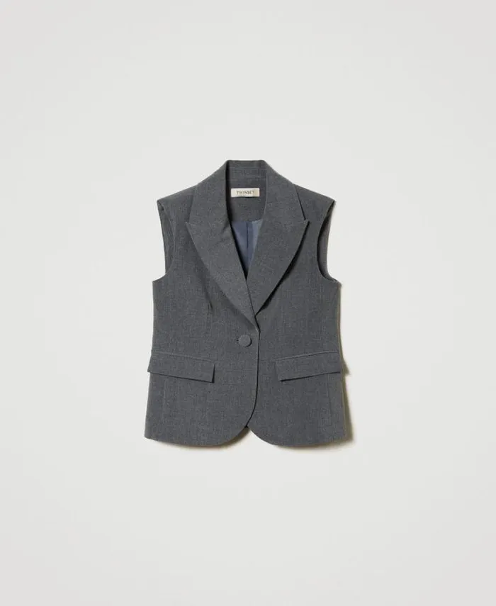 Twinset Jackets And Outerwear Flannel Singlebreasted Waistcoat Mid Melange Grey 8211 Girl