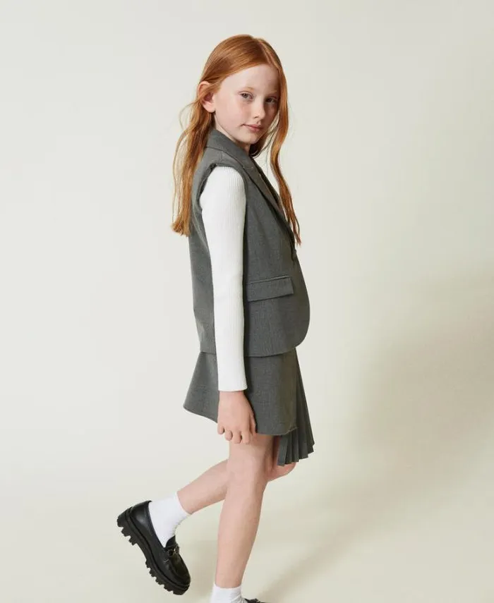 Twinset Jackets And Outerwear Flannel Singlebreasted Waistcoat Mid Melange Grey 8211 Girl