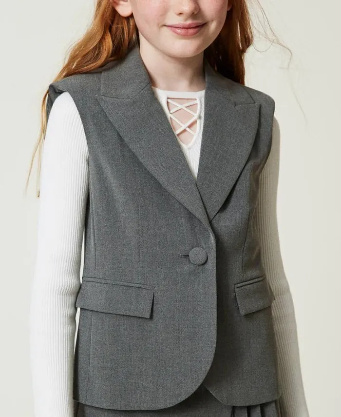 Twinset Jackets And Outerwear Flannel Singlebreasted Waistcoat Mid Melange Grey 8211 Girl