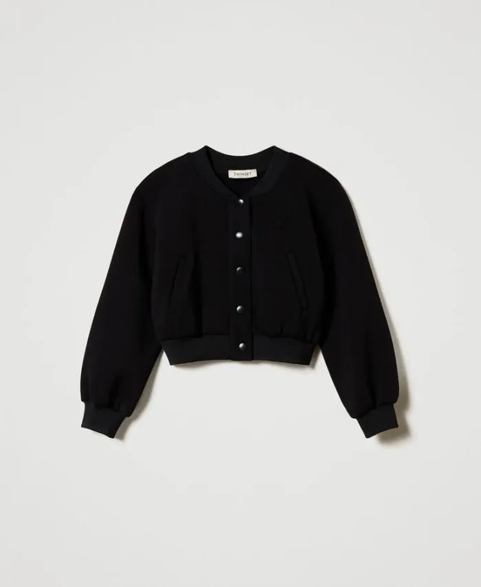 Twinset Jackets And Outerwear Scuba Fabric Bomber Jacket Black 8211 Girl