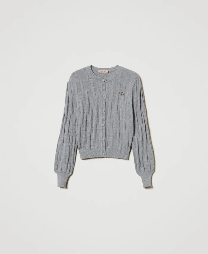 Twinset Jumpers And Cardigans Cotton And Cashmere Cardigan With Logo Warm Melange Gray 8211 Clothing