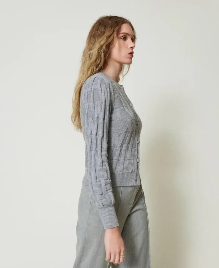Twinset Jumpers And Cardigans Cotton And Cashmere Cardigan With Logo Warm Melange Gray 8211 Clothing