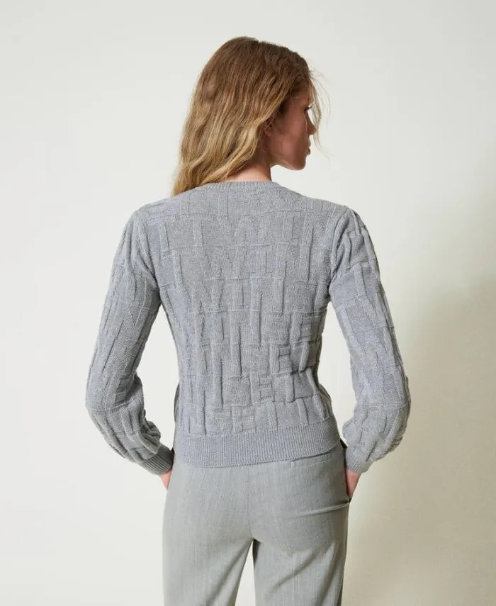 Twinset Jumpers And Cardigans Cotton And Cashmere Cardigan With Logo Warm Melange Gray 8211 Clothing