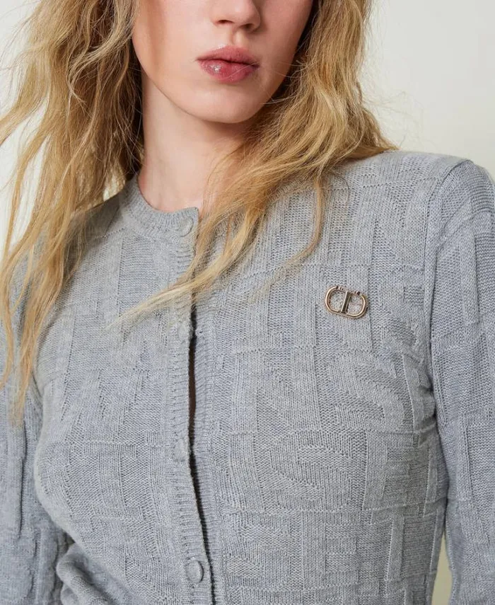 Twinset Jumpers And Cardigans Cotton And Cashmere Cardigan With Logo Warm Melange Gray 8211 Clothing