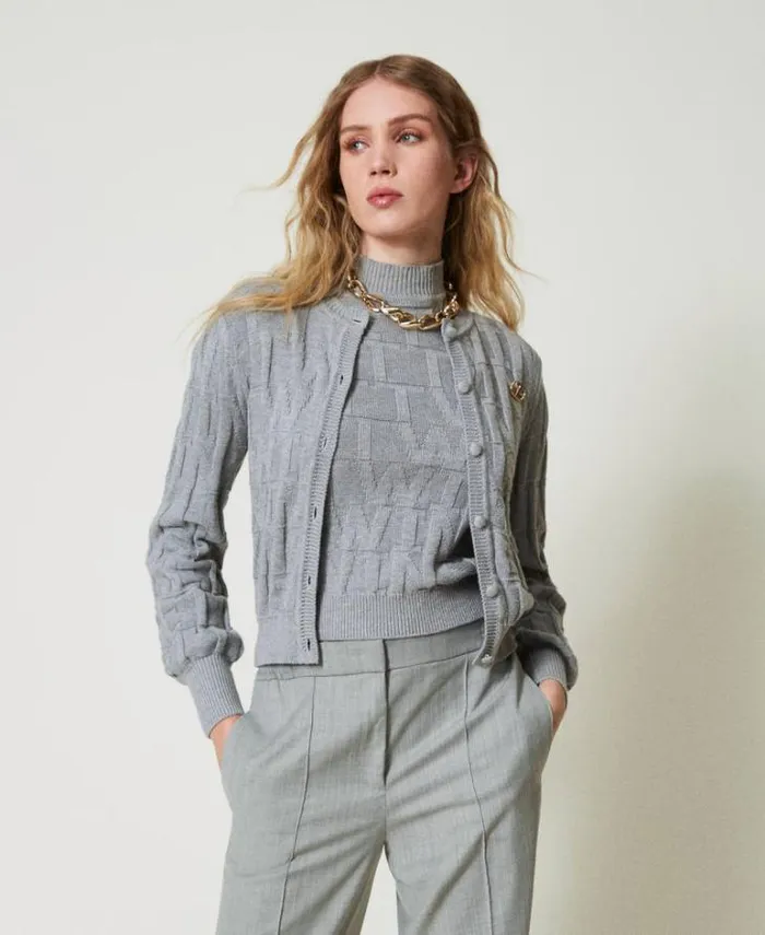 Twinset Jumpers And Cardigans Cotton And Cashmere Cardigan With Logo Warm Melange Gray 8211 Clothing
