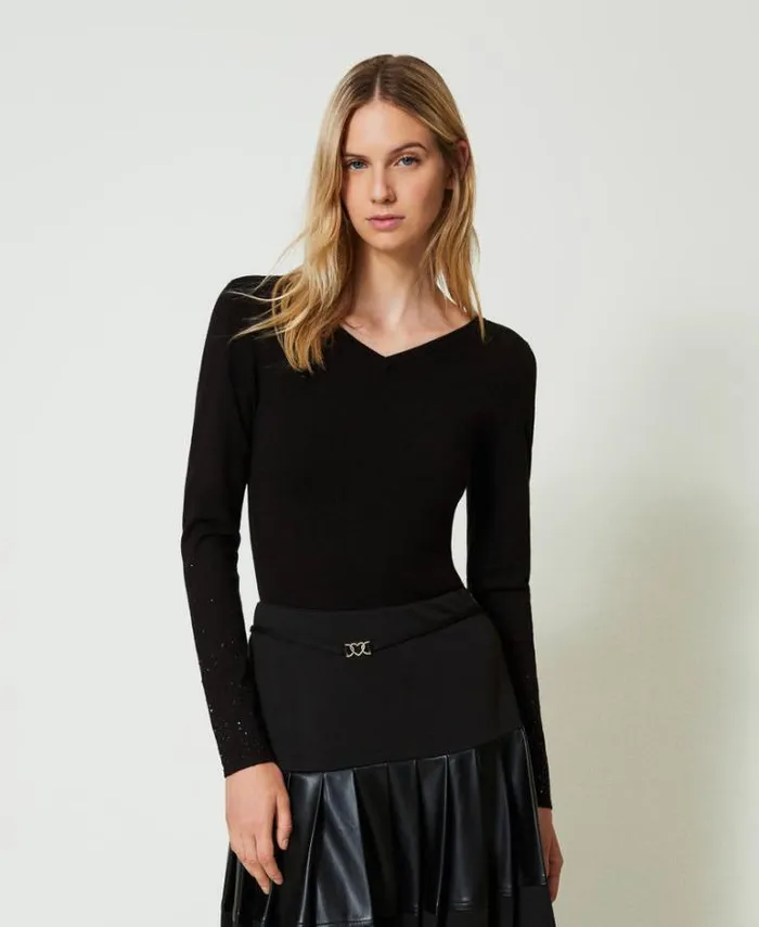 Twinset Jumpers And Cardigans Jumper With Fadeout Rhinestones Black 8211 Clothing