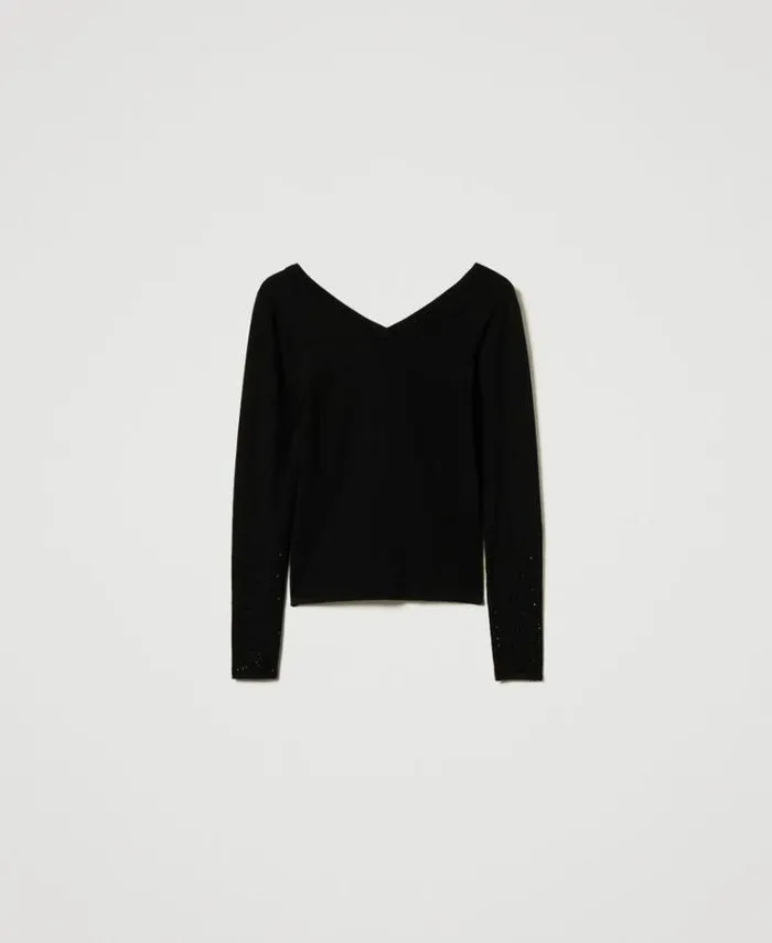 Twinset Jumpers And Cardigans Jumper With Fadeout Rhinestones Black 8211 Clothing