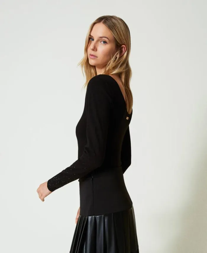 Twinset Jumpers And Cardigans Jumper With Fadeout Rhinestones Black 8211 Clothing