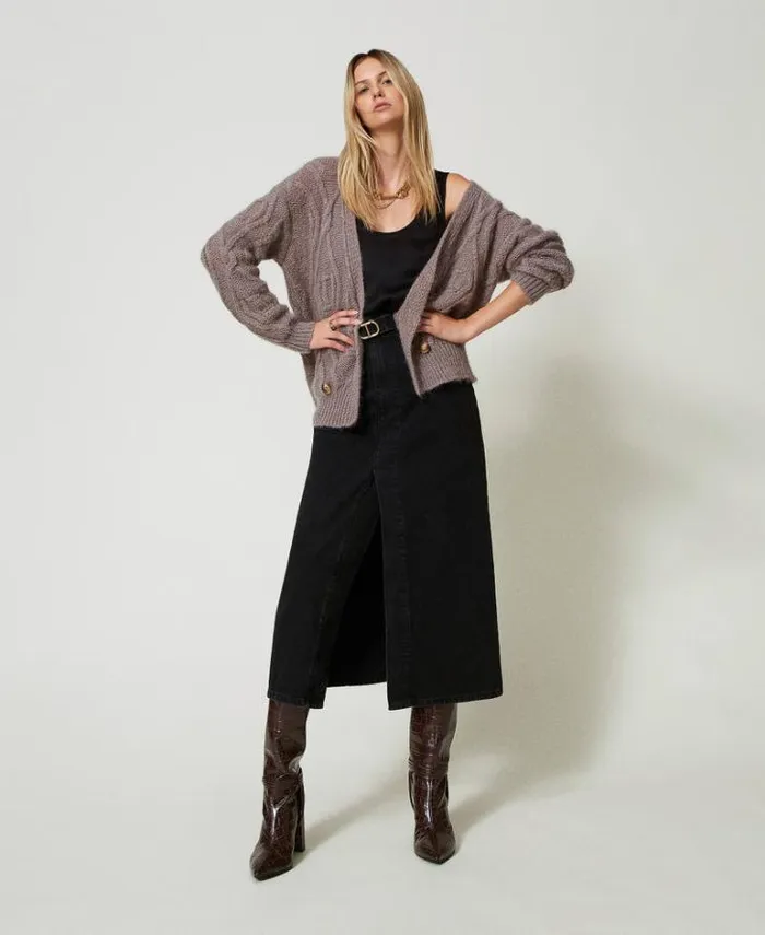 Twinset Jumpers And Cardigans Mohair Blend Doublebreasted Cardigan Dark Taupe 8211 Clothing Twinset Jumpers And Cardigans Mohair Blend Doublebreasted Cardigan Dark Taupe 8211 Clothing