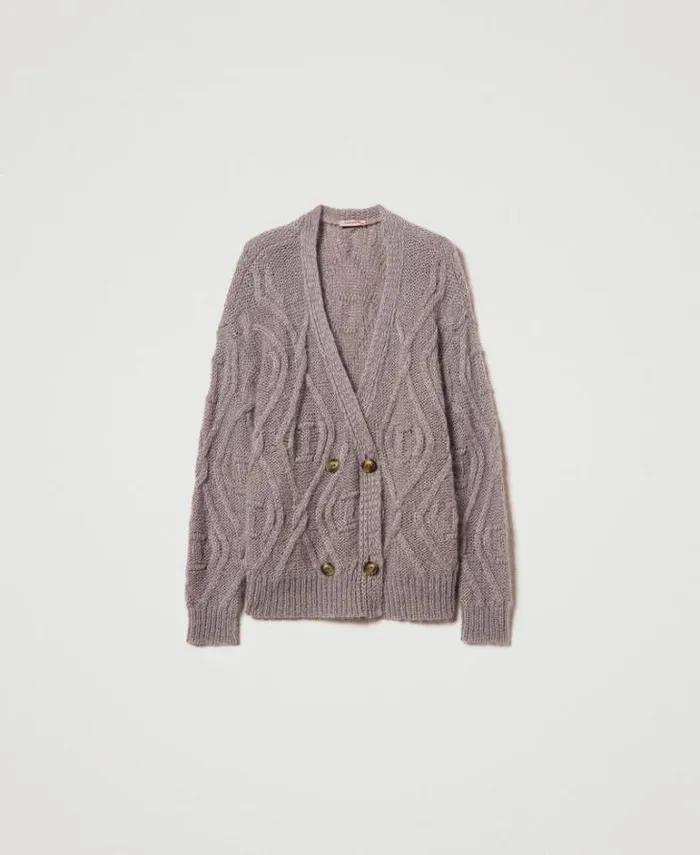 Twinset Jumpers And Cardigans Mohair Blend Doublebreasted Cardigan Dark Taupe 8211 Clothing