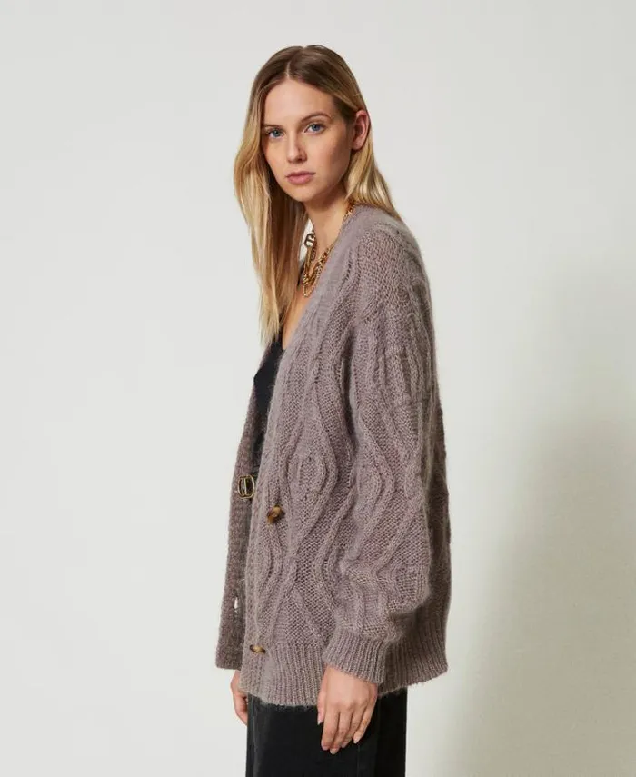 Twinset Jumpers And Cardigans Mohair Blend Doublebreasted Cardigan Dark Taupe 8211 Clothing
