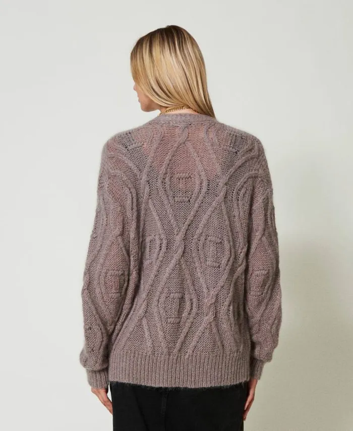 Twinset Jumpers And Cardigans Mohair Blend Doublebreasted Cardigan Dark Taupe 8211 Clothing