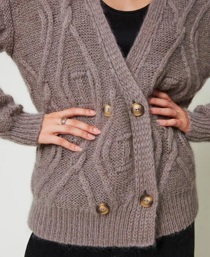 Twinset Jumpers And Cardigans Mohair Blend Doublebreasted Cardigan Dark Taupe 8211 Clothing