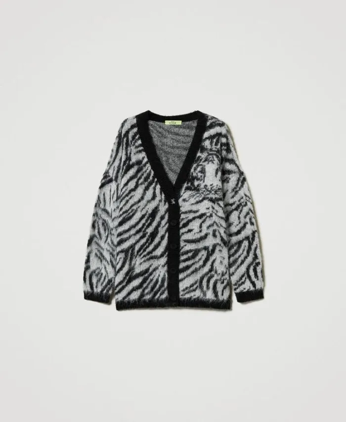 Twinset Jumpers And Cardigans MYFO Animal Print Jacquard Cardigan Twotone Tiger Jacquard 8211 Clothing