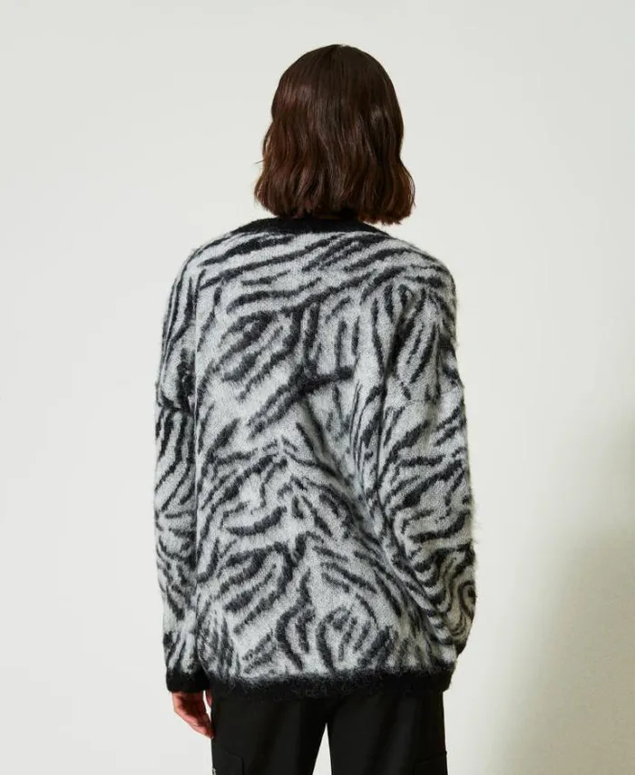 Twinset Jumpers And Cardigans MYFO Animal Print Jacquard Cardigan Twotone Tiger Jacquard 8211 Clothing