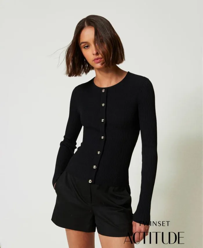Twinset Jumpers And Cardigans Ribbed Cardigan With Studs Black 8211 Clothing