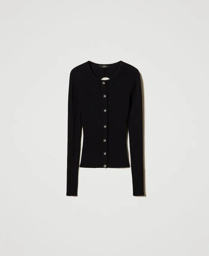 Twinset Jumpers And Cardigans Ribbed Cardigan With Studs Black 8211 Clothing