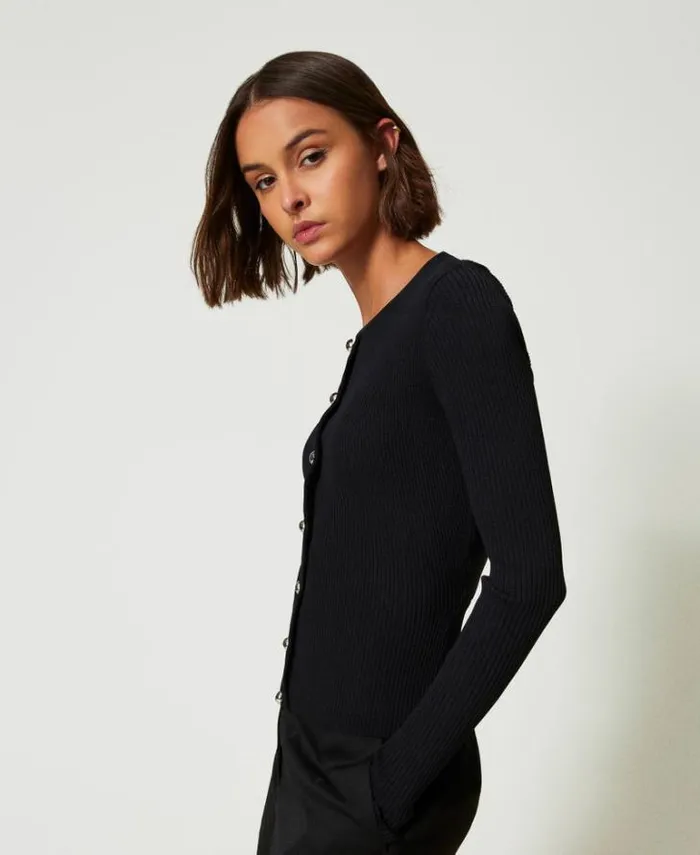 Twinset Jumpers And Cardigans Ribbed Cardigan With Studs Black 8211 Clothing