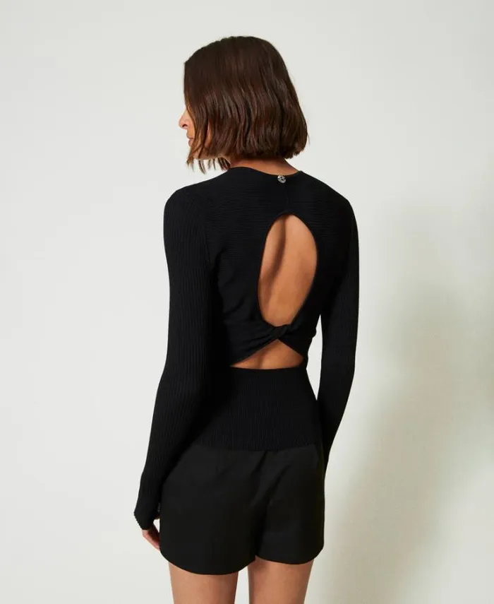 Twinset Jumpers And Cardigans Ribbed Cardigan With Studs Black 8211 Clothing