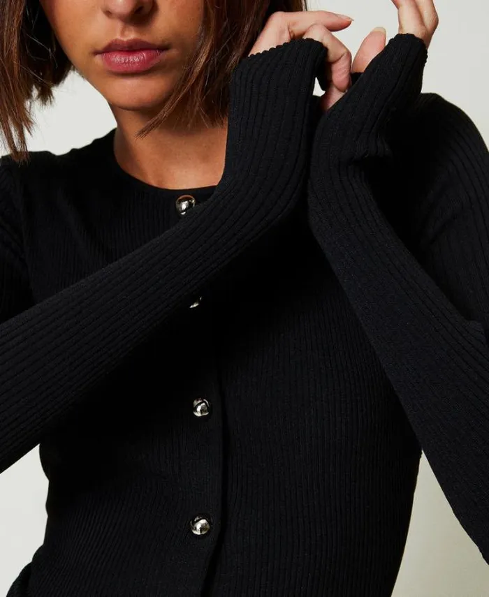 Twinset Jumpers And Cardigans Ribbed Cardigan With Studs Black 8211 Clothing