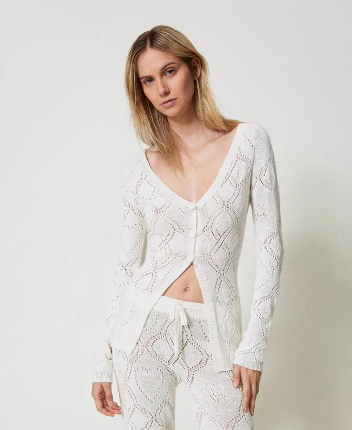 Twinset Jumpers And Cardigans Treeblend Yarn Seamless Cardigan White Snow 8211 Clothing