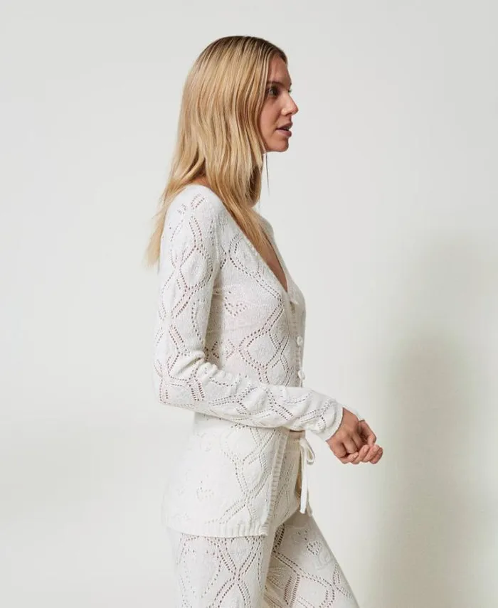 Twinset Jumpers And Cardigans Treeblend Yarn Seamless Cardigan White Snow 8211 Clothing
