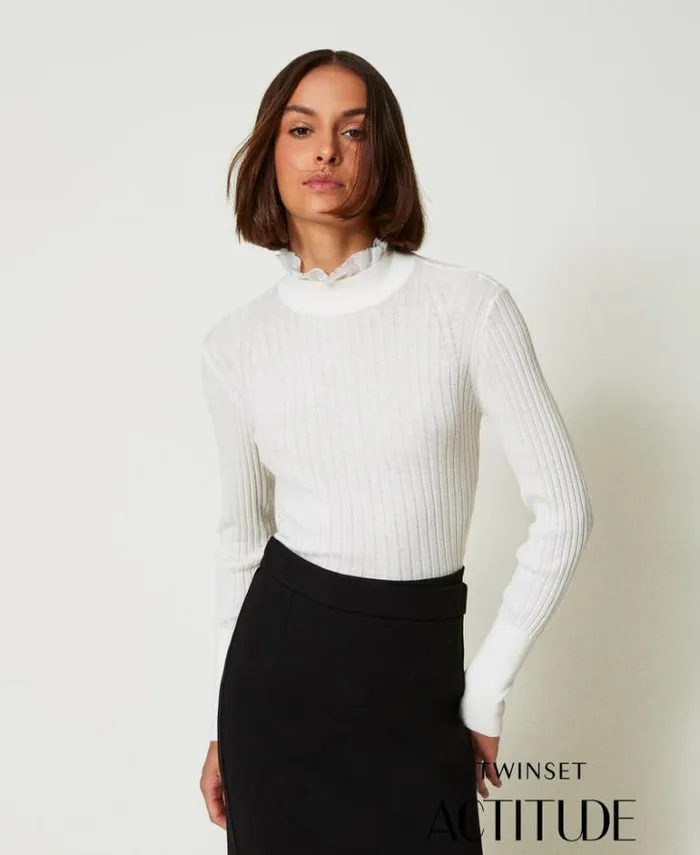 Twinset Jumpers And Cardigans Turtleneck Jumper With Beads White Cream 8211 Clothing