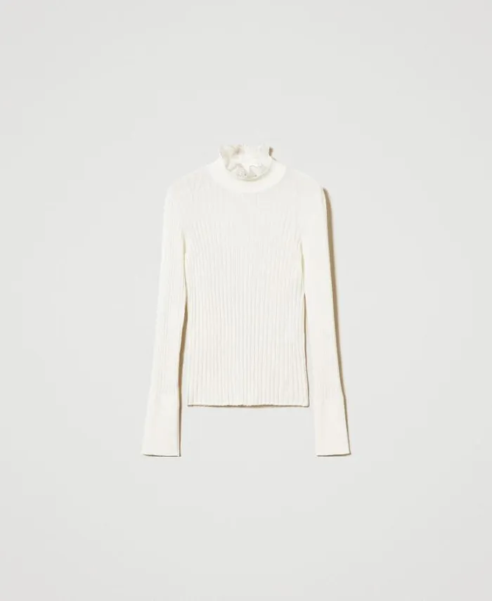 Twinset Jumpers And Cardigans Turtleneck Jumper With Beads White Cream 8211 Clothing
