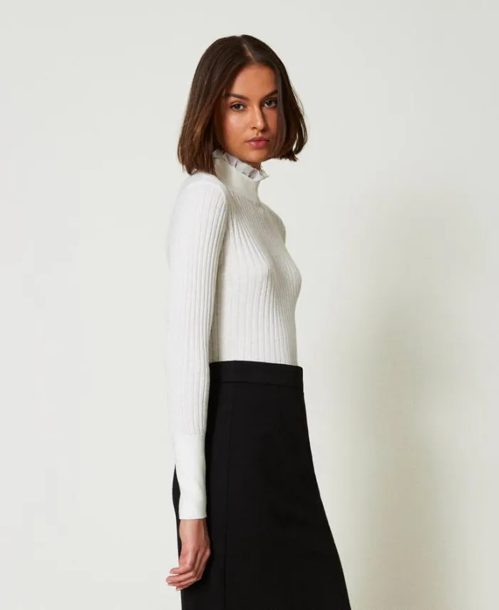Twinset Jumpers And Cardigans Turtleneck Jumper With Beads White Cream 8211 Clothing