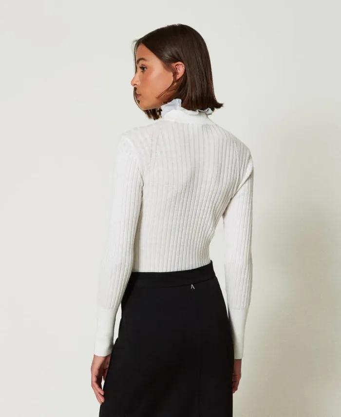 Twinset Jumpers And Cardigans Turtleneck Jumper With Beads White Cream 8211 Clothing