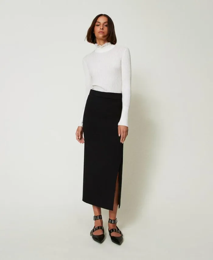 Twinset Jumpers And Cardigans Turtleneck Jumper With Beads White Cream 8211 Clothing