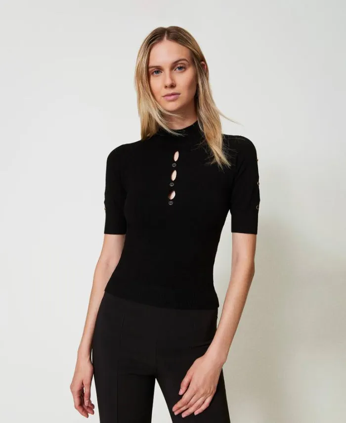 Twinset Jumpers And Cardigans Turtleneck Jumper With Cutouts And Studs Black 8211 Clothing Twinset Jumpers And Cardigans Turtleneck Jumper With Cutouts And Studs Black 8211 Clothing