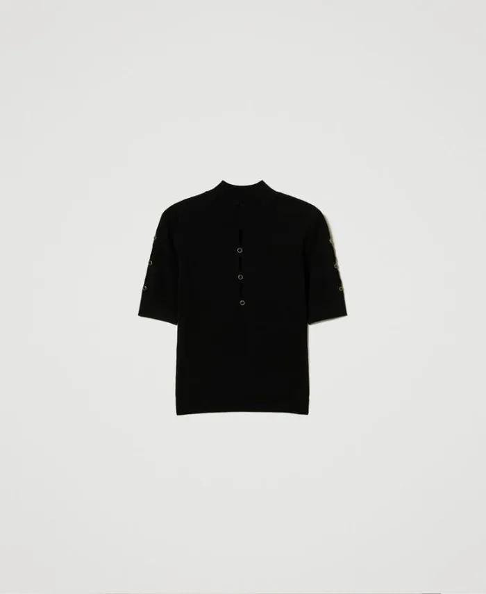Twinset Jumpers And Cardigans Turtleneck Jumper With Cutouts And Studs Black 8211 Clothing