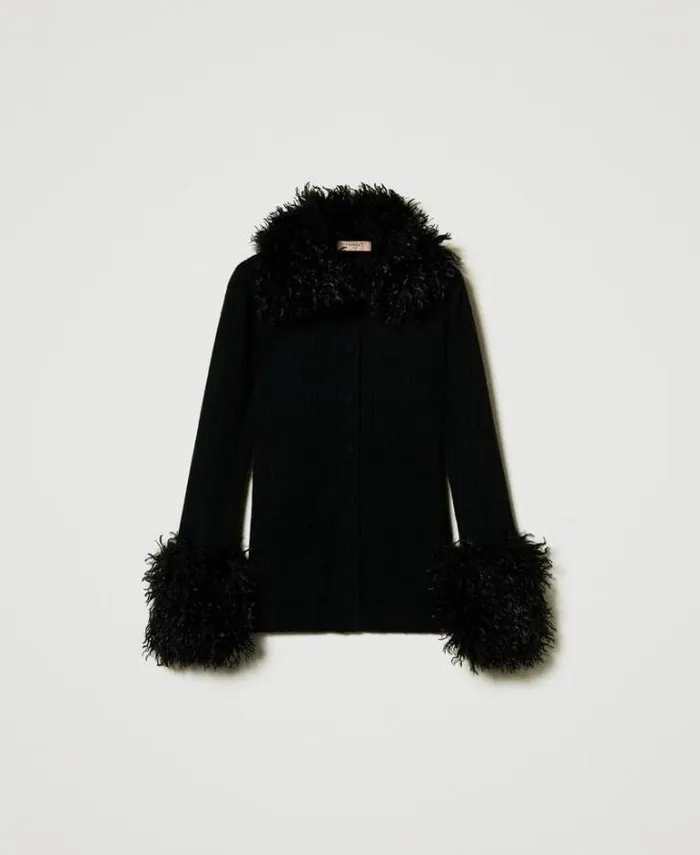 Twinset Jumpers And Cardigans Wool Blend And Faux Fur Cardigan Black 8211 Clothing