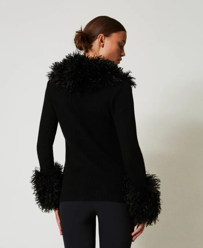 Twinset Jumpers And Cardigans Wool Blend And Faux Fur Cardigan Black 8211 Clothing