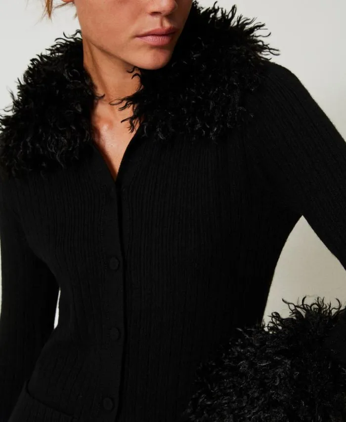 Twinset Jumpers And Cardigans Wool Blend And Faux Fur Cardigan Black 8211 Clothing