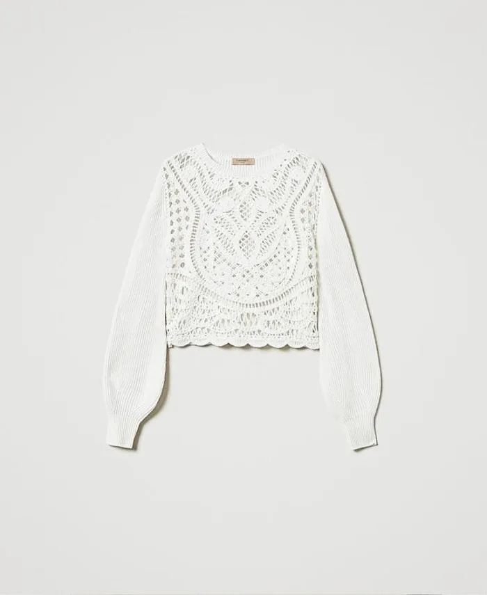 Twinset Jumpers And Cardigans Wool Blend Crochet Jumper White Snow 8211 Clothing