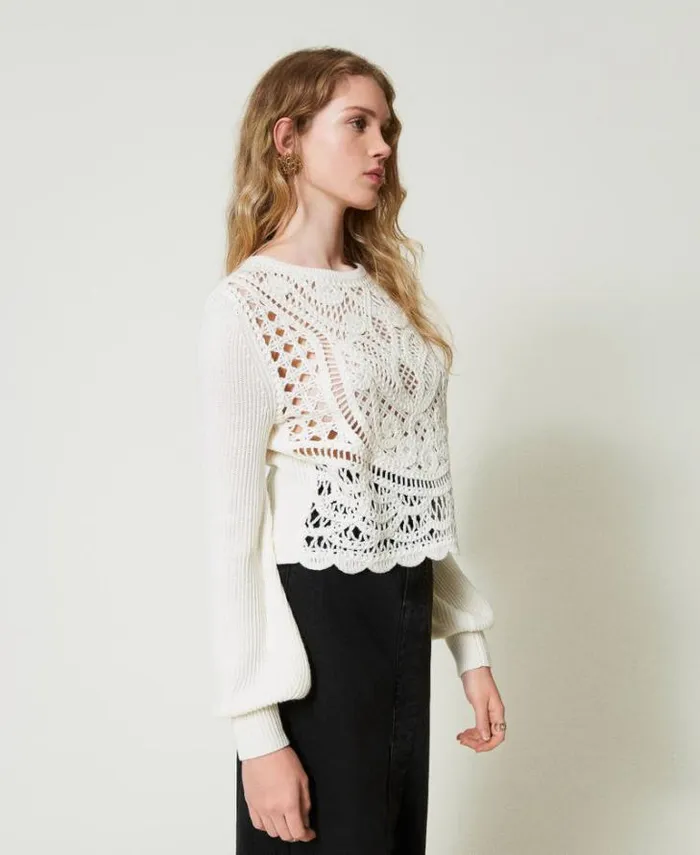 Twinset Jumpers And Cardigans Wool Blend Crochet Jumper White Snow 8211 Clothing