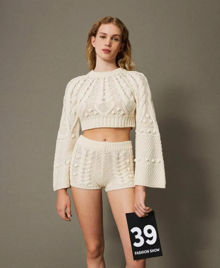 Twinset Jumpers And Cardigans Wool Cropped Jumper White Snow 8211 Clothing