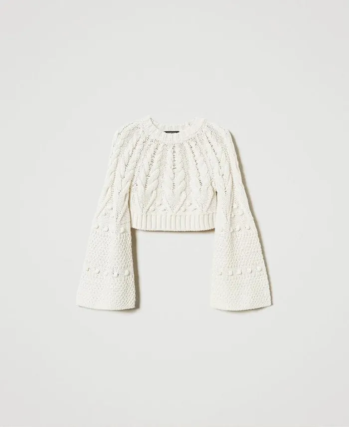 Twinset Jumpers And Cardigans Wool Cropped Jumper White Snow 8211 Clothing
