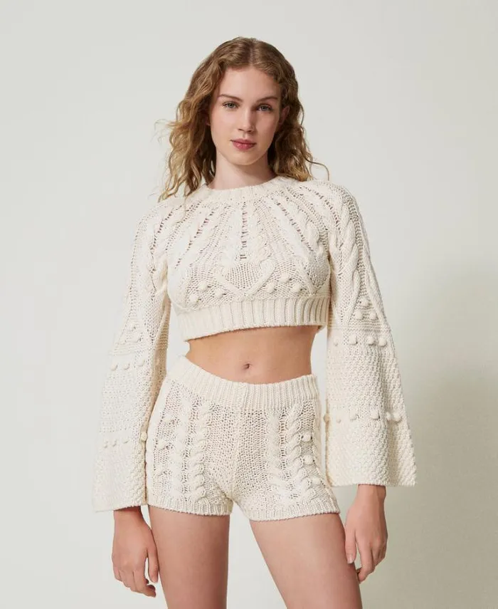 Twinset Jumpers And Cardigans Wool Cropped Jumper White Snow 8211 Clothing
