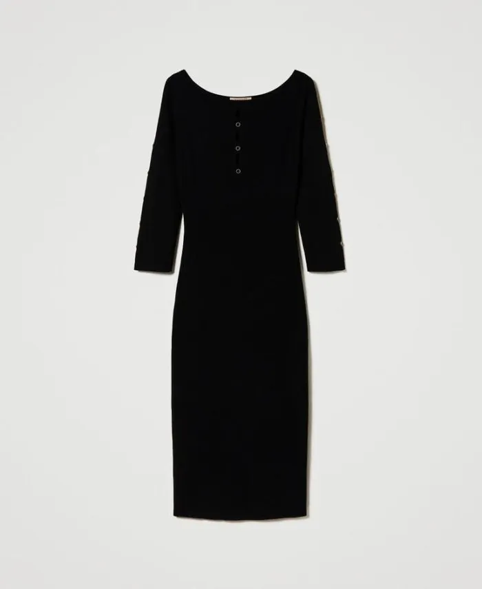 Twinset Knitted Dresses Knit Midi Dress With Cutouts And Studs Black 8211 Clothing