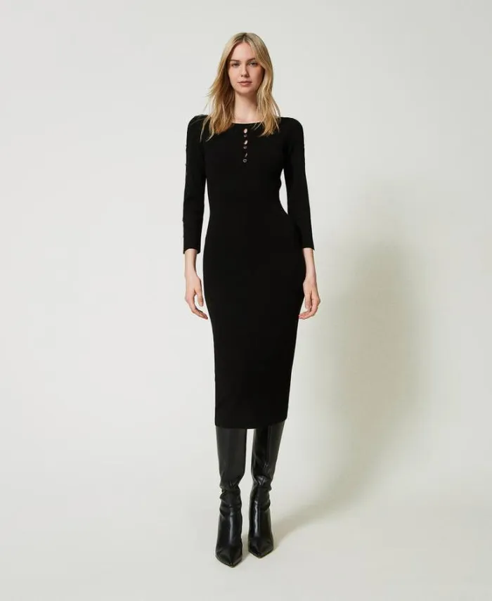 Twinset Knitted Dresses Knit Midi Dress With Cutouts And Studs Black 8211 Clothing
