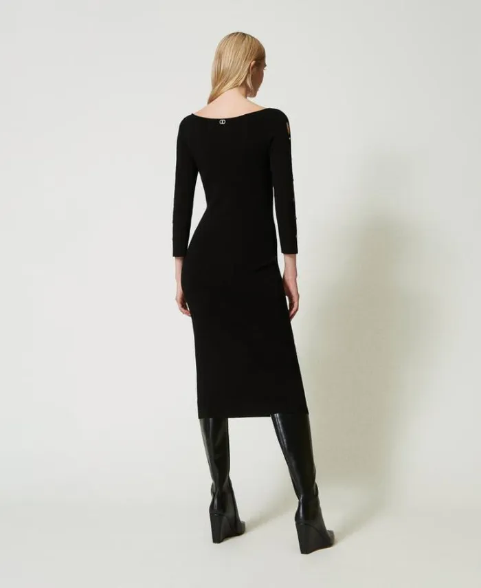 Twinset Knitted Dresses Knit Midi Dress With Cutouts And Studs Black 8211 Clothing
