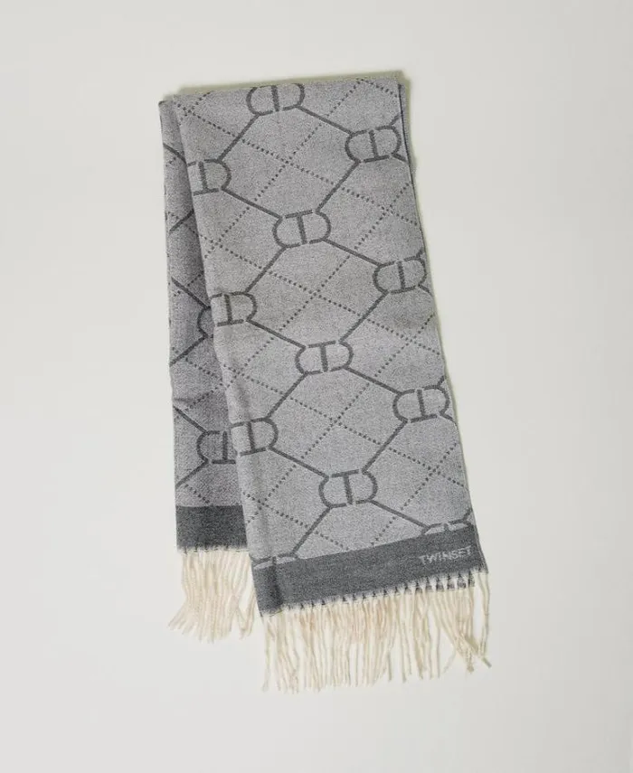 Twinset Scarves Jacquard Stole With Oval T Black 8211 Accessories